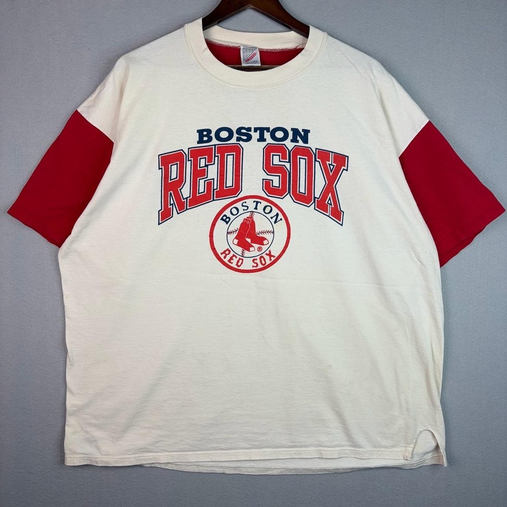 Vintage Boston Red Sox MLB Baseball Two Tone White Tee Shirt XXL
